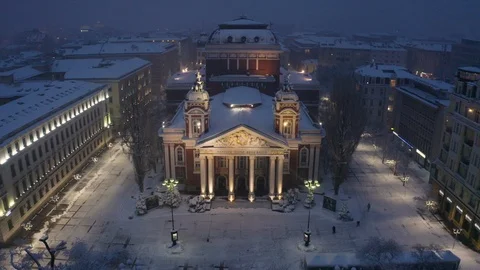 Aerial view over night Sofia architectural building in winter Stock Footage 126977365