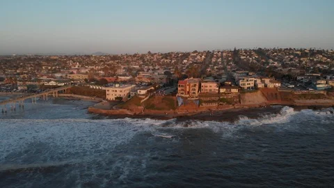 Aerial view over Ocean Beach at Sunset Vidéo 88544909