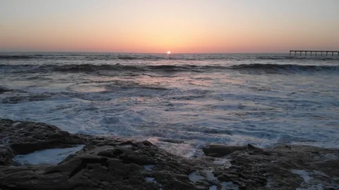 Aerial view over Ocean Beach at Sunset Vidéo 88545493