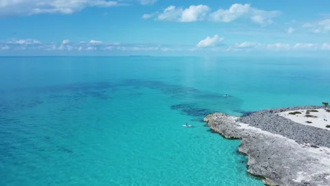 Aerial view over Ocean Cay, Bahamas Stock Footage 230307722