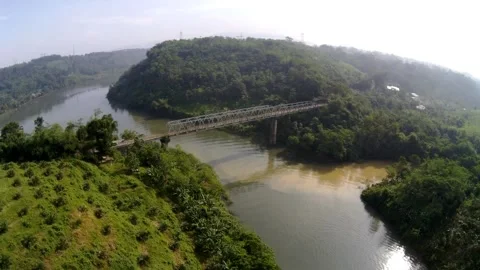 Aerial View Over Old Bridge Of Rajamandala/Jembatan Lama Rajamandala Cianjur Stock Footage 242583543