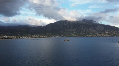 Aerial view over The old historical center of Kalamata seaside city, Greece.. Stock Footage 239101341