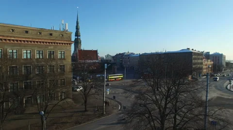 Aerial view over the Old Riga City Stock Footage 58949412