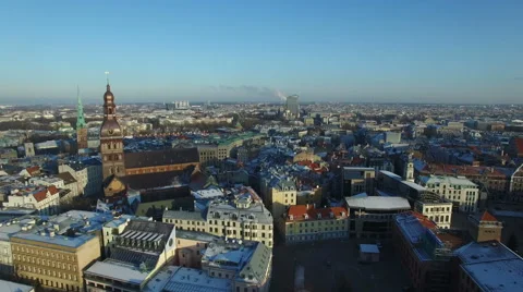 Aerial view over the Old Riga City Stock Footage 58949921