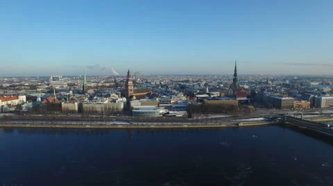 Aerial view over the Old Riga City Video stock 58950325