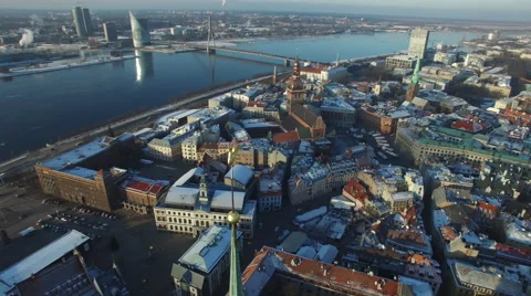 Aerial view over the Old Riga City Video stock 58951061