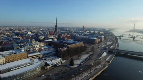 Aerial view over the Old Riga City Video stock 58951647