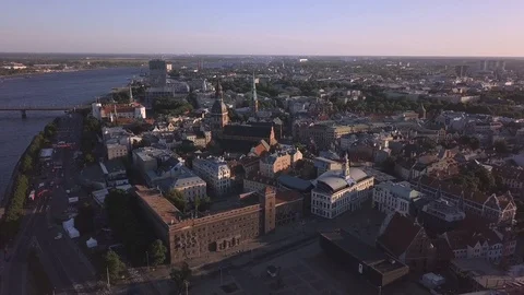 Aerial view over the Old Riga City Video stock 90783097
