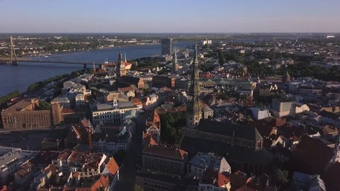 Aerial view over the Old Riga City Stock Footage 90783361