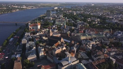 Aerial view over the Old Riga City Stock Footage 90788591