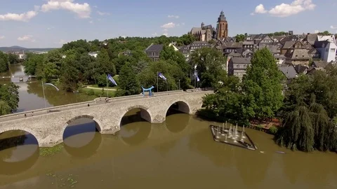 Aerial view over the old town of Wetzlarin germany camera flying over Stock Footage 102822650