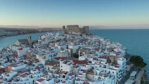 Aerial View Over Old Town Peniscola, Castellon, Spain Stock Footage 237943934