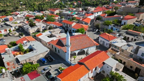 Aerial view over Pano Lefkara in Cyprus. Stock Footage 341550187