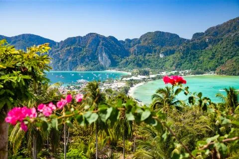 Aerial view over Phi Phi island Stock Photos