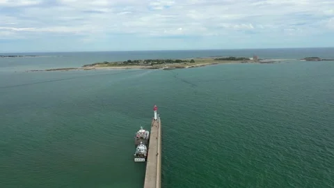 Aerial View over Pier in Saint-Vaast-La-Hougue, France Stock Footage 231251387