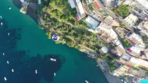 Aerial view over Positano and the Amalfi Coast coastline in Italy Stock Footage 240366409