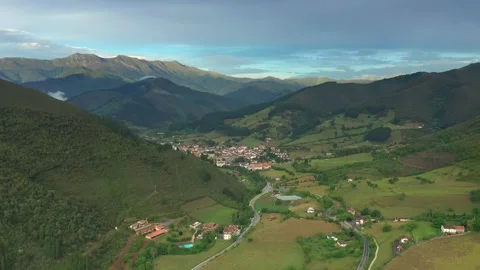 Aerial View over Potes, Spain Stock Footage 244863646