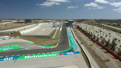 Aerial view over racing track Algarve International Circuit in Lagos Portimao Stock Footage 154185065