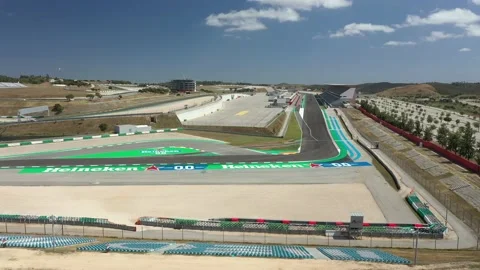 Aerial view over racing track Algarve International Circuit in Lagos Portimao Stock Footage 154185077