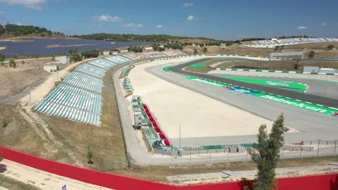 Aerial view over racing track Algarve International Circuit in Lagos Portimao Stock Footage 154185083