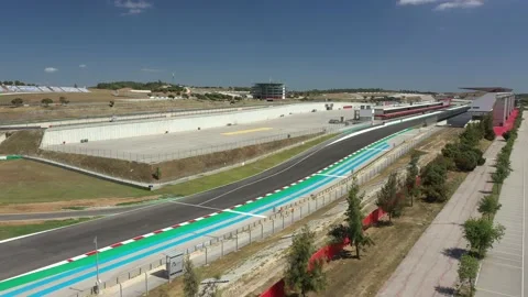 Aerial view over racing track Algarve International Circuit in Lagos Portimao Stock Footage 154185085