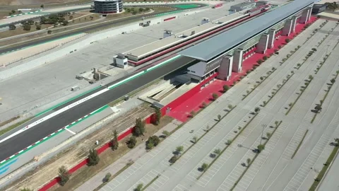 Aerial view over racing track Algarve International Circuit in Lagos Portimao Stock Footage 154185092
