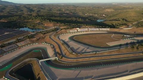 Aerial view over racing track Algarve International Circuit in Lagos Portimao Stock Footage 154185151