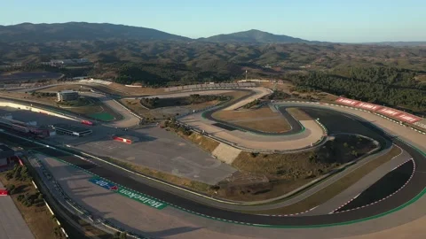 Aerial view over racing track Algarve International Circuit in Lagos Portimao Stock Footage