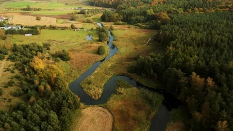 Aerial view over Radunia River Stock Footage 297884853