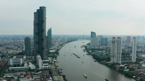 Aerial View Over the River in Bangkok, Thailand Stock Footage 120407053