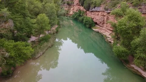 Aerial View Over River in Bierge, Spain Stock Footage 146620352