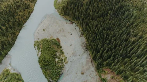 Aerial view over a river through a forest Video stock 154551377