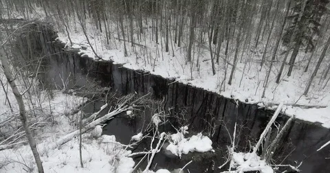 Aerial view over the river in wintertime Stock Footage 84173375