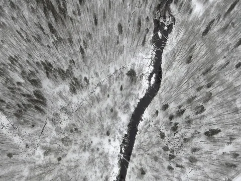 Aerial View Over The River In Wintertime Stock Footage 84175820
