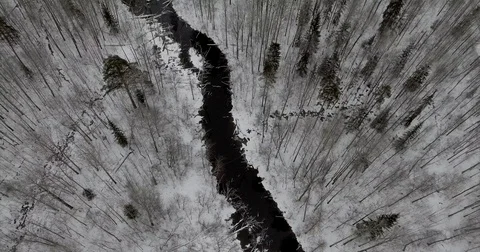 Aerial View Over The River In Wintertime Stock Footage 84273489