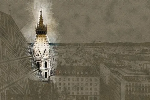 Aerial view over the rooftops of Vienna Ilustración de archivo