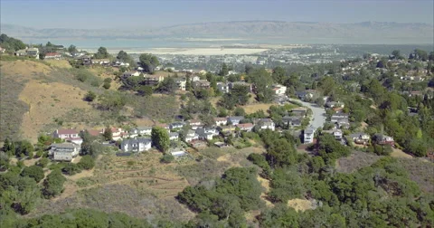 Aerial view over Silicon Valley palo Alto and suburban houses Stock Footage 68340441