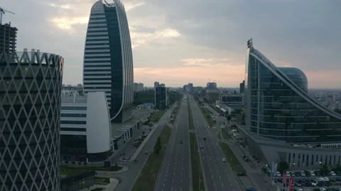 Aerial view over a skyscraper and a boulevard in the city of Sofia Stock Footage 132636885