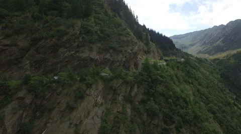 Aerial view over a small part of Transfagarasan road, in Fagaras Mountains Video stock 61722226