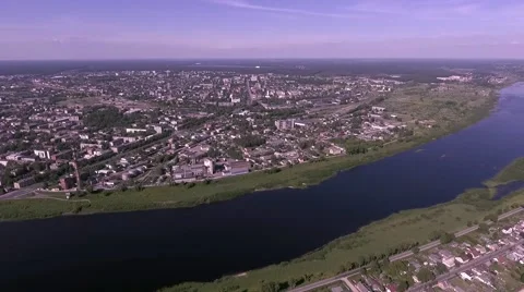 Aerial view over the small town Stock Footage 65192581
