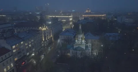 Aerial view over snowy Sofia with architectural buildings 스톡 동영상 236504882
