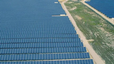 Aerial View Over Solar Panel Farm Stock Footage 72613705