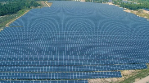 Aerial View Over Solar Panel Farm Stock Footage 72613944