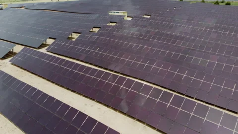 Aerial view over solar panels in a large solar plant in Spain Stock Footage 196569987