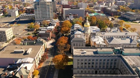 Aerial View Over the State Capitol Building Trenton New Jersey Downtown City  Stock Footage 98733221