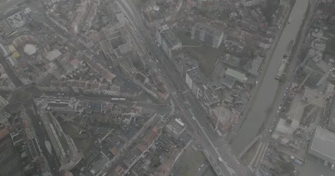 Aerial View Over Streets and Dense City Blocks in Ghent, Belgium Stock Footage 344128450