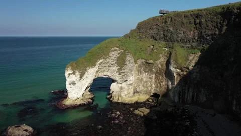 Aerial View Over Stunning Arch, Antrim, Northern Ireland United Kingdom Stock Footage 303154201