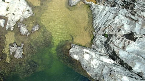 Aerial view over the surface of a mountain river Stock Footage 233258183