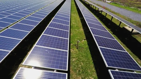 Aerial view over surface of solar panels Stock Footage 77443573
