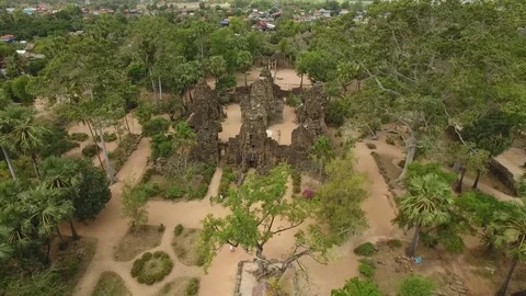 Aerial view over Ta Prohm Temple - Angkor, Cambodia Stock Footage 83533749